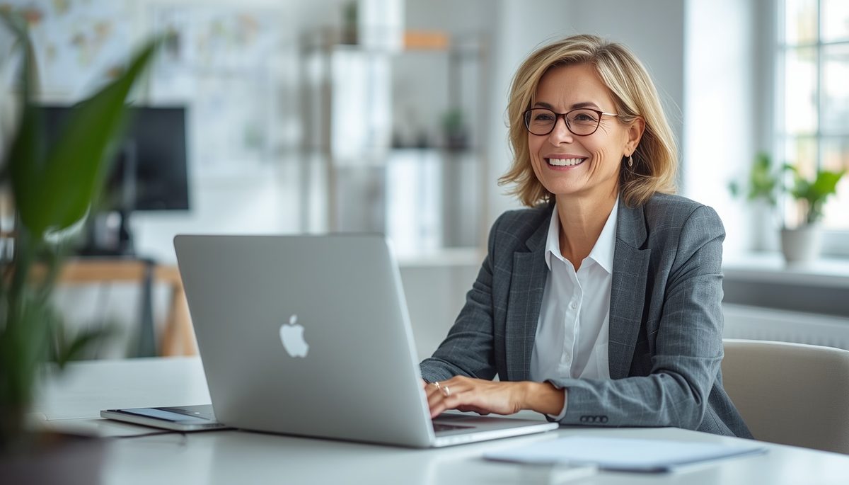Empresaria trabajando relajada con su negocio bajo control